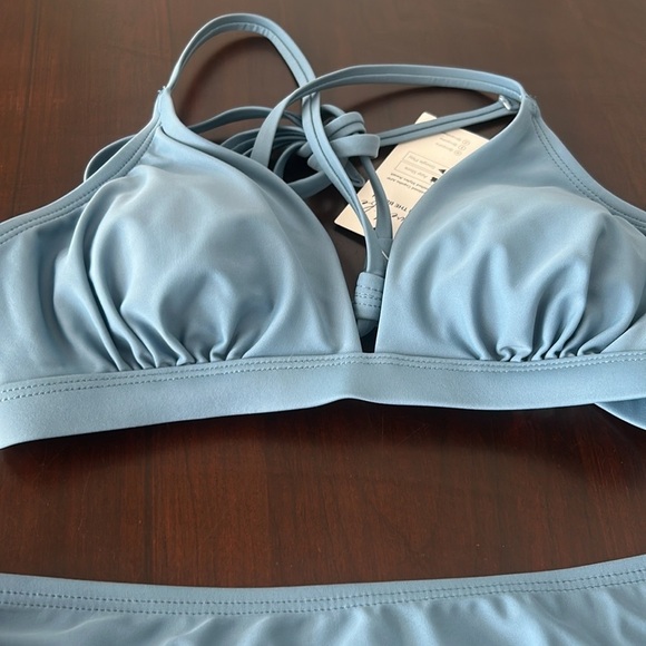 Cupshe Boho Rhapsody Lace-Up Back Bralette & Hipster Bikini Set Blue Size S - Picture 5 of 10